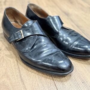 Salvatore Ferragamo Italy Men's Black Leather Monk Strap Buckle Dress Shoes 10 D